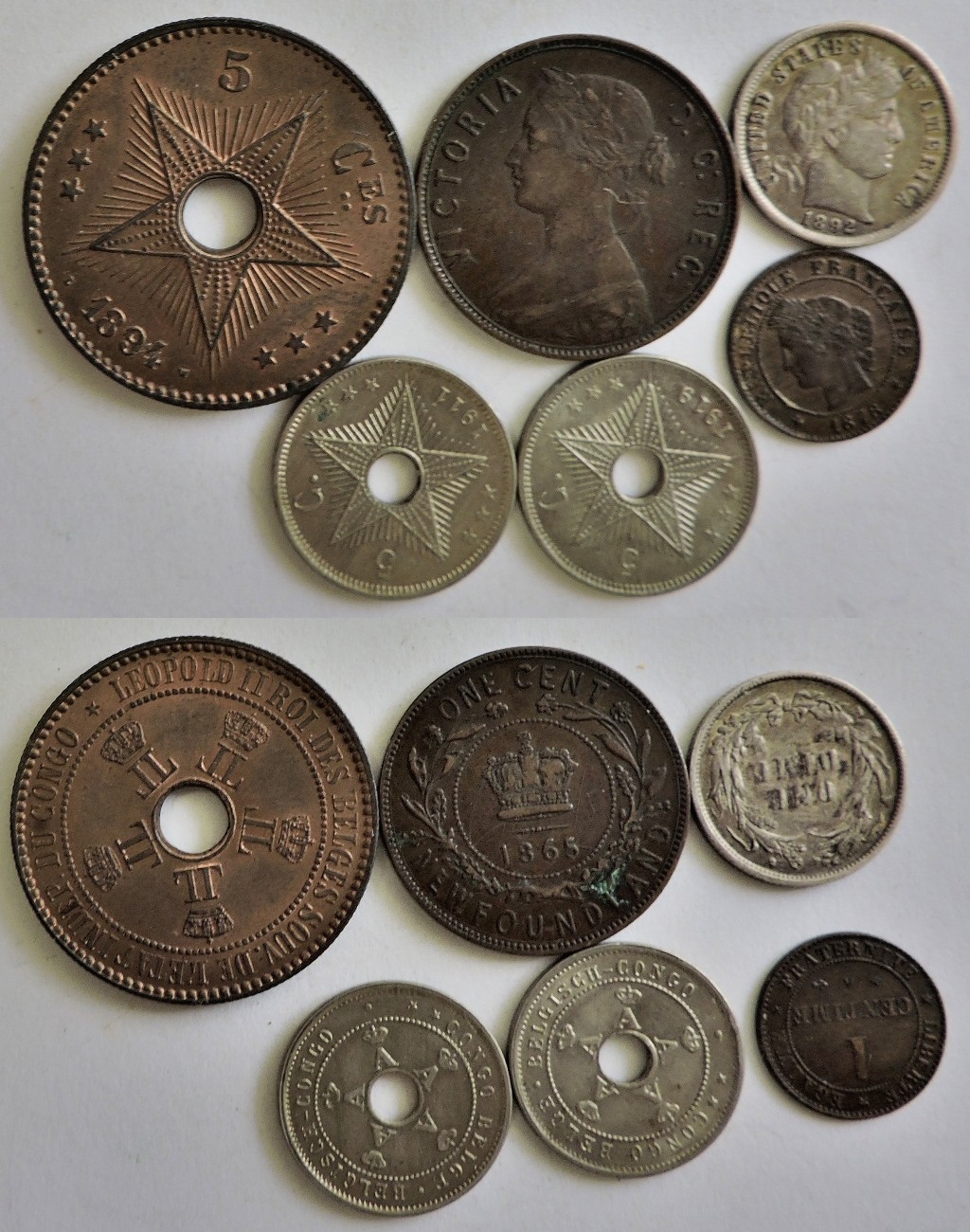 Mixed selected foreign - mostly good quality including: Belgian Congo 1894 - 5 cents, (KM3), UNC