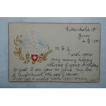 Switzerland 1900 Embossed and Gilt Winkelried arms used Bern to London - a beautiful card.