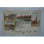 Denmark 1897 used chromo postcard Hilsen Fra Kobenhavn to London