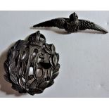 British RFC WWI - Officers Cap Badge, Royal Flying Corps, in bronze and a small pair of wings.