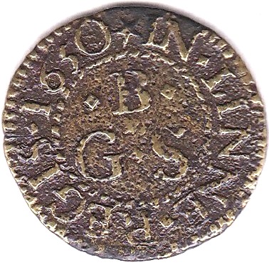 Token (1650) Lynn Regis (King's Lynn) Farthing Token, Giles Bridgman, obv: Linne Regis' (Mayn 1679- - Image 2 of 3