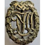 German Nazi Period National Sports badge DRL, bronze class. Maker D.R.G.M. 33269, Wernstien, Jena.