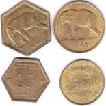 Belgian-Congo 1943 2 Francs, AUNC, Scarce and 1947 5 Fracs, KM 29, GEF/AUNC