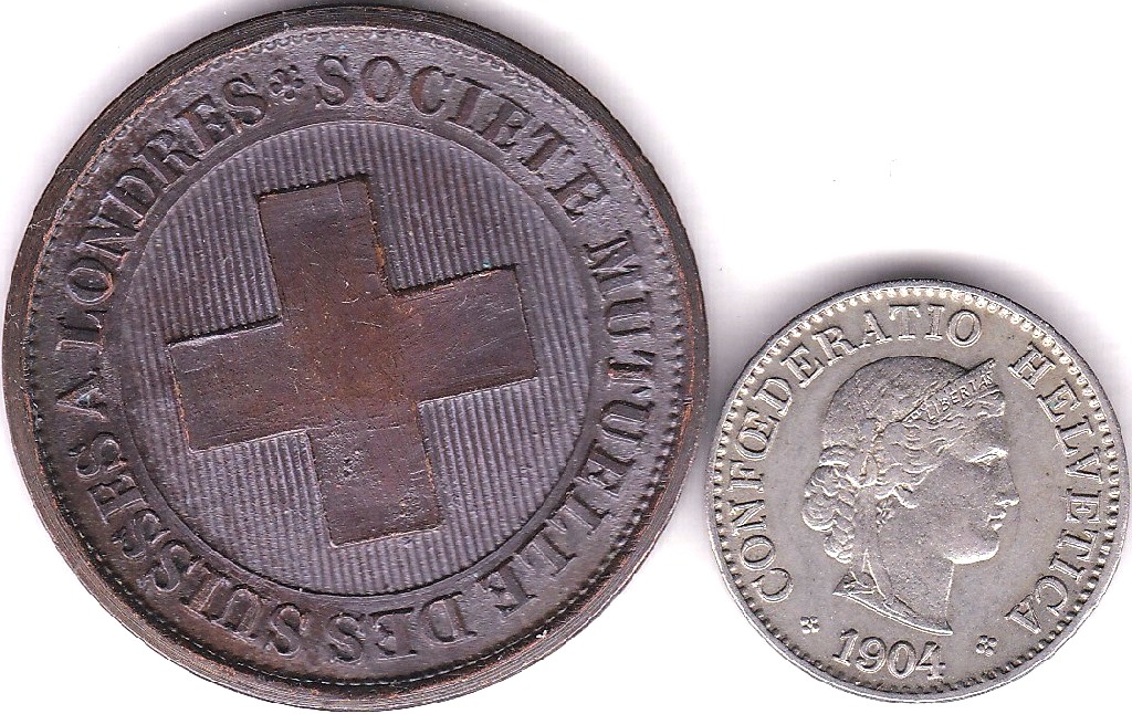 Switzerland 1904B 5 Rappen, KM 20, GEF/AUNC scarce in this grade and a Red Cross Bronze Six Pence - Image 2 of 3