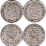 Angola 1927 and 1928 20 Centavos, KM 68, VF (2)