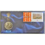 Great Britain P&N 1998 50th Birthday The Prince of Wales £5 Crown and P.O. Wales Painting stamp