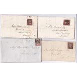 London 1841-(4) EL's-To same address with penny red-brown(SG8), 3 margins with London District