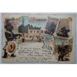 Switzerland/Bears 1898- Chromo postcard Gruss Aus Bern-vanity of Bears-nice card used Bergdorf