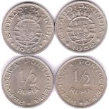 Portuguese India 1947 1/2 Rupia, KM26, BUNC, Scarce and 1952 1/2 Rupia, KM 26, GEF/AUNC
