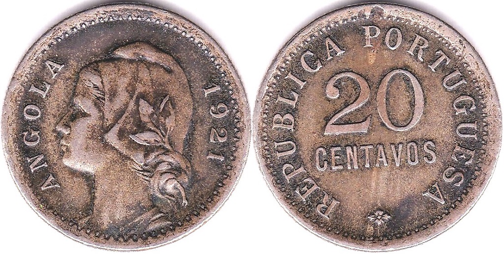 Angola 1921 20 Centavos (4M) KM 64, VF