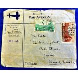 China Airmail 1938 envelope SWATOW (Jardine, Matherson and Co) Imperial Airway to Jersey with