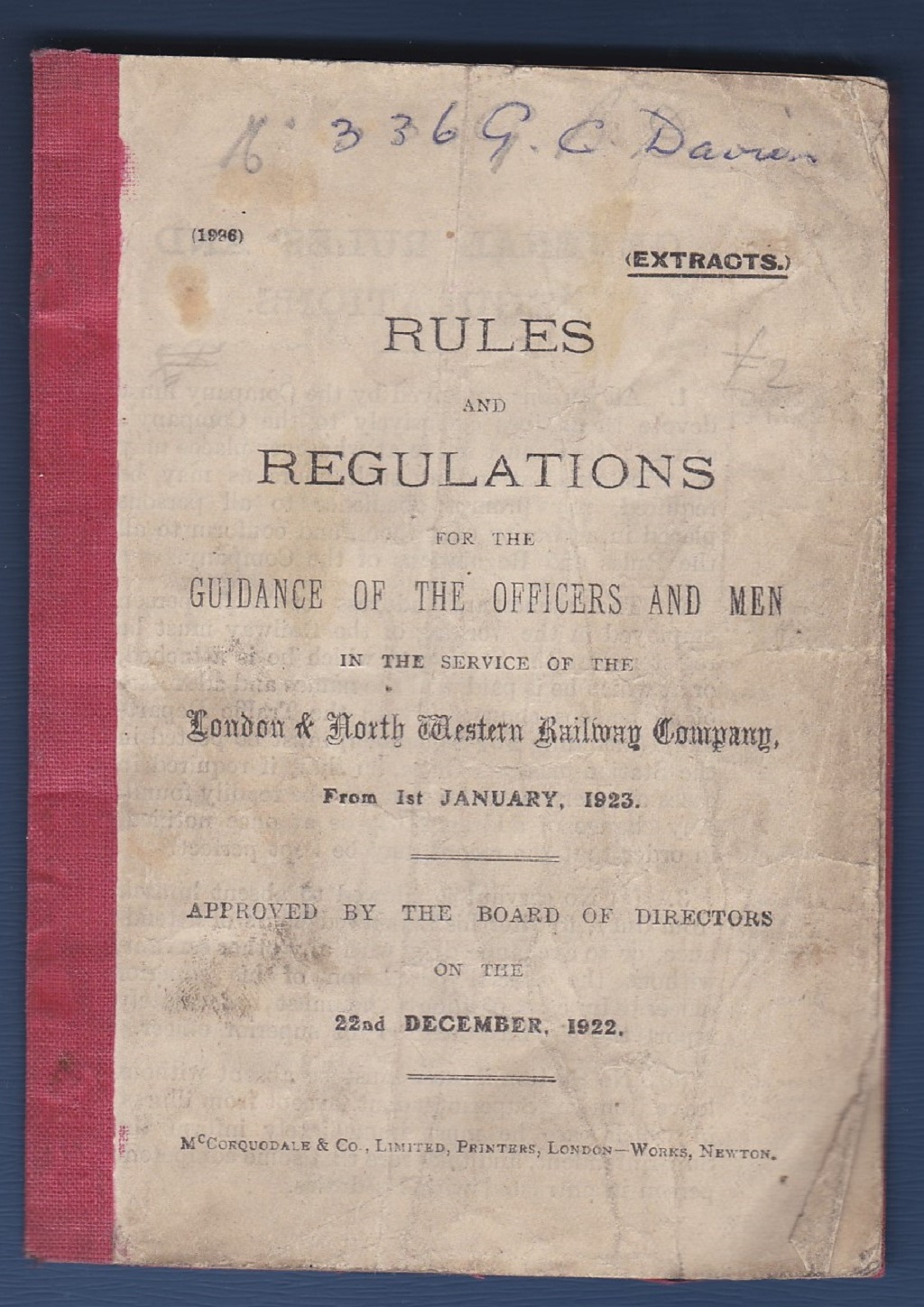 Railway Pamphlet London & North Western Railway Co. Rules and regulations, 1923 booklet.