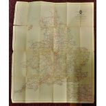 Vintage AA Map of England & Wales 1950's-60's With some routes marked in blue crayon.