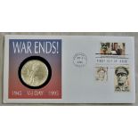 United States of America 1995 VI Day War End Stamp and Coin Cover (FDC) with Five Dollar Coin of