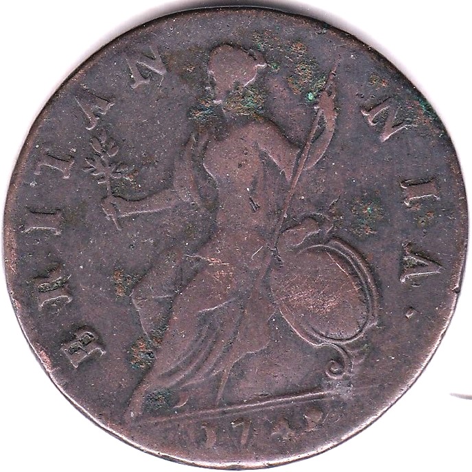 Great Britain 1/2d 1742 George II Halfpenny good fine - Image 2 of 3