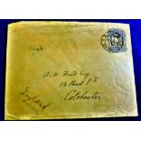 Rhodesia 1903 2'/2d British South Africa 2'/2d Stationery envelope used Salisbury to Colchester.