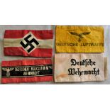 German WWII Armbands (5) different types including: Volksstrum, Hitler Youth, Wehrmacht etc.