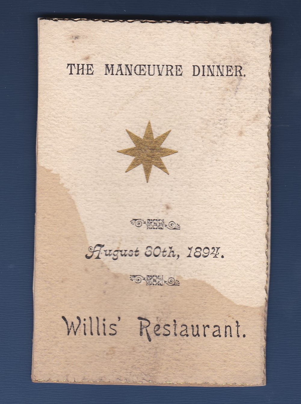 1894 (June 4th) Jorrocks Club Gilt edged menu at Willis's Restaurant, St. James.