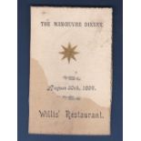 1894 (June 4th) Jorrocks Club Gilt edged menu at Willis's Restaurant, St. James.