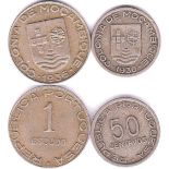 Mozambique 1936 50 Centavos, KM 65, VF and 1936 Escudo, KM 66, GVF/NEF