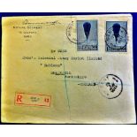 Belgium - 1933 Airmail registered cover sent to England with IF75 (2) Balloon adhesives