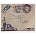 Brazil 1935 Registered airmail envelope (PANAIR) ST. Paulo to BUKFAIA, Lebanon.