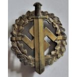 German Nazi Period SA Sport Badge, bronze class. Maker: Karl Hensler, Pforzheim. The original finish