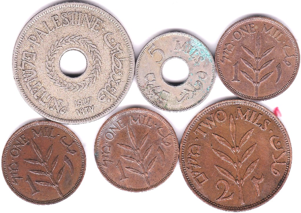 Palestine - 1939, 1942 and 1943 Mil; 1941 2 Mils, 1934 2 Mils and 1927 20 Mils. Fair to very fine ( - Image 2 of 3