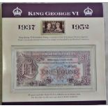 Great Britain P&N 1937-1952 King George VI Coin Stamp and Banknote pack with WWII Military £1