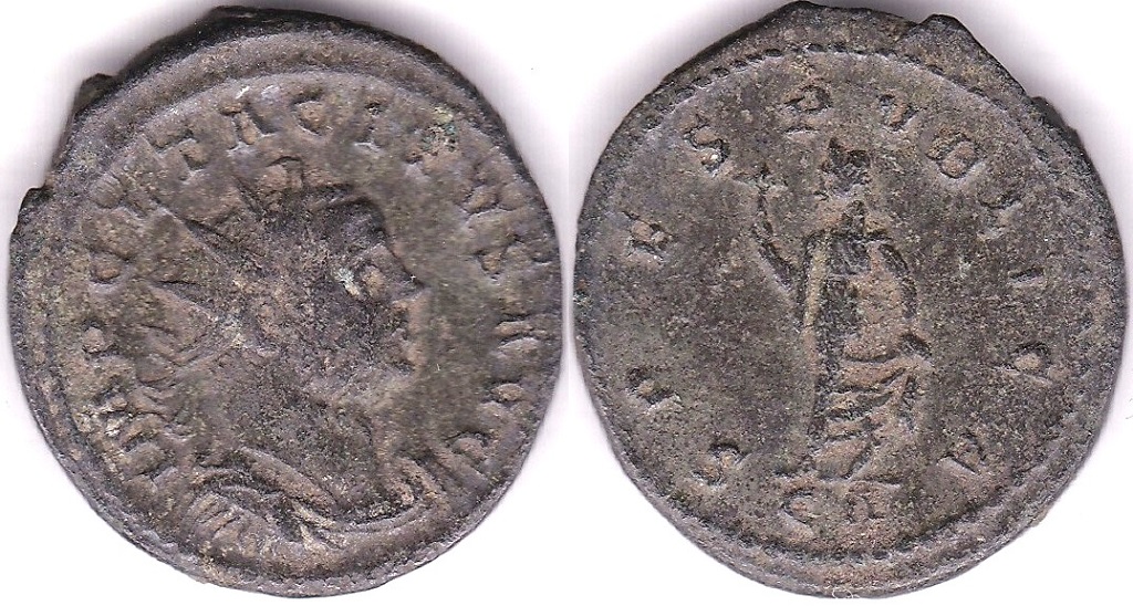 Tacitus AD 275-6 Billon Antoniniauns, rev: SPES PVBLICA SPECS advancing holding flower and lifting