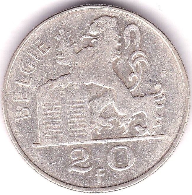 Belgium 1951 20 Francs, silver, Helmeted Head, KM 141.1, NEF - Image 2 of 3