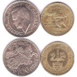 Monaco 1926(P) 2 Francs, KM 115, NEF, Scarce, Low mintage and 1950A 100 Francs, KM 133, UNC