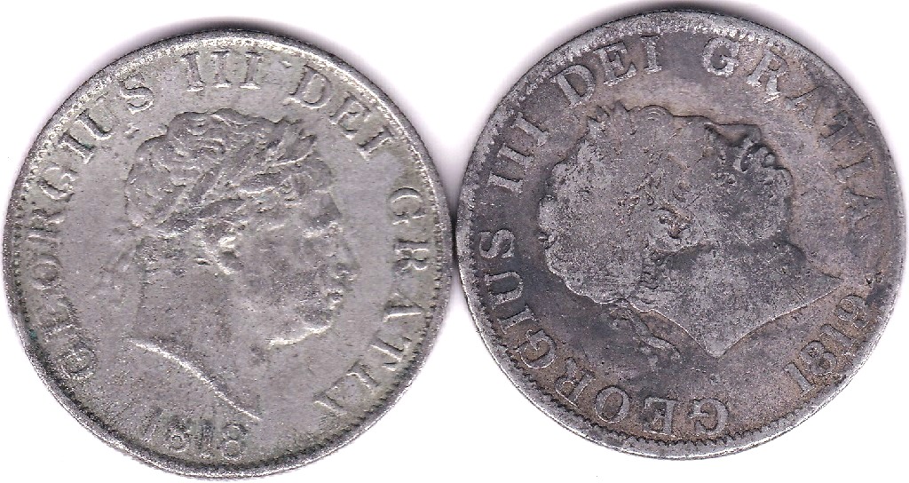 Great Britain 1818 and 1819 George III Halfcrowns, contemporary circulated forgeries (2) - Image 3 of 3