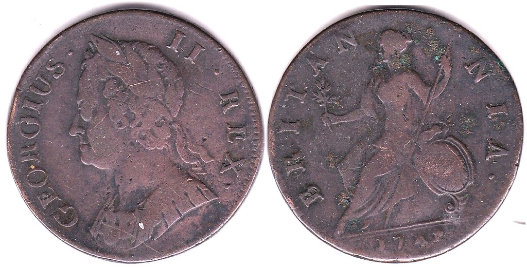 Great Britain 1/2d 1742 George II Halfpenny good fine