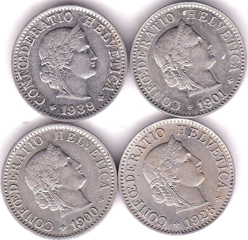Switzerland 1900B 5 Rappen, KM 26, AUNC, 1901B 5 Rappen, BUNC, KM 26, 1928B 5 Rappen, KM AUNC and - Image 2 of 3