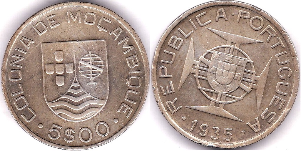 Mozambique 1938 5 Escudos, Km 69, EF, Rare