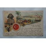 Egypt 1897 used chromo postcard Sphinx etc, Hotel de Nile to London