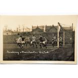 Football - Reading V Manchester United c.1912 Rare Photographic Postcard goal mouth action, pached
