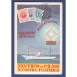 Italy - 1947 Marconi Postcard for the Milan philatelicetelic Exhibition with a range of special h/