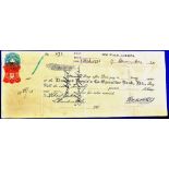 Jamaica - 1920 BOG Walk Jamaica Cheque on Linstead Peoples Co-Operative Bank. 'Jamaica' overprint on