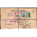 Swaziland 1961 Overprints on 'Sea Mail Registered' Env Mbabane to Chelmsford's - 1c (very thick