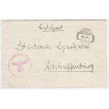 Germany 1941 Feld Post cover to Scmaffenburg, fine hand stamp in Carmine Pink