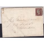 Great Britain 1842 EL Plymouth to Cheltenham with 1841 1d red-brown, 'AF' Plate 19, four margins,