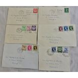 Great Britain 1952-1954 Queen Elizabeth low values 1/2d to 1/- on FDC's (5) Cat £150, same