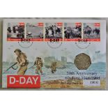 Great Britain P&N 1994 'D' Day 50th Anniversary 50 Pence Coin and Stamp set, First Day Cover