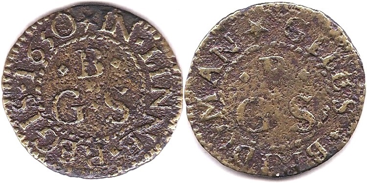 Token (1650) Lynn Regis (King's Lynn) Farthing Token, Giles Bridgman, obv: Linne Regis' (Mayn 1679-