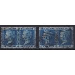 Great Britain 1858 2d blue, plate 9, AA-AB pair; AC-AD pair, (4)