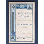 The Castle Lodge of Harmony No. 26 - 1896 (24th February) Menu, Willis Restaurant.