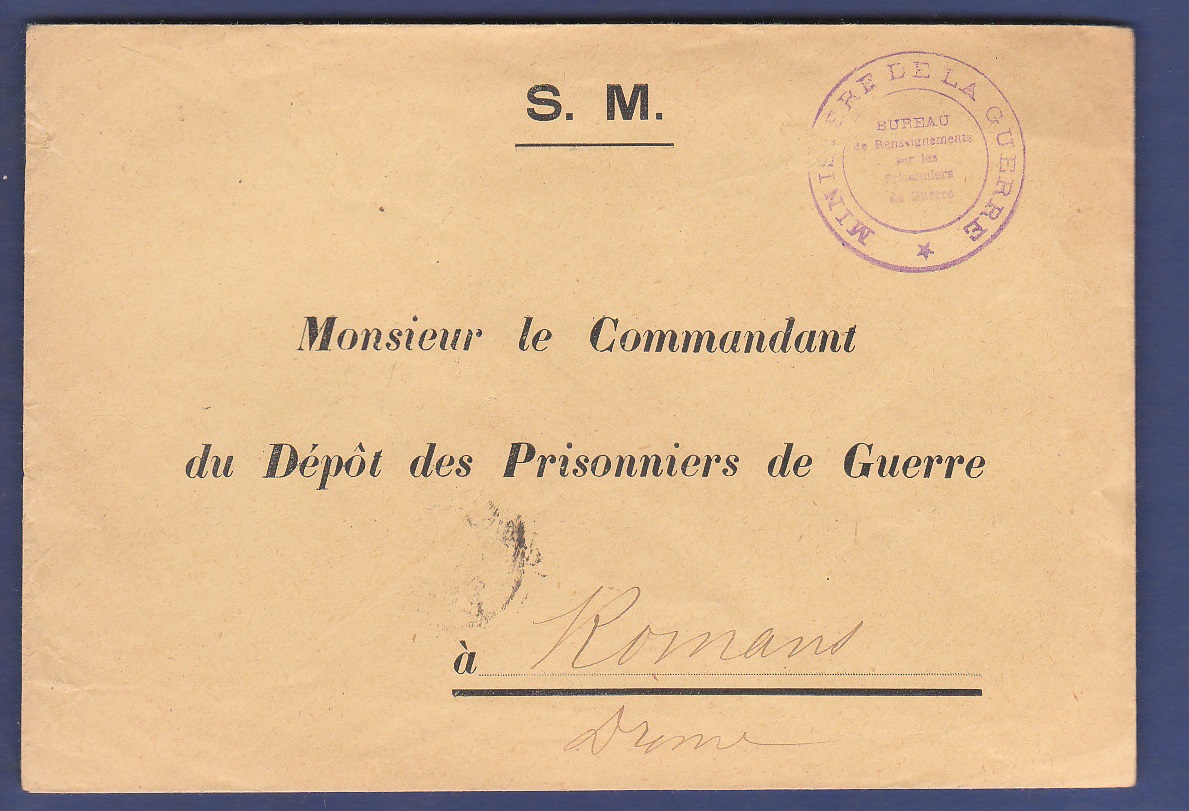 France WWI 1916 Large P.O.W. Envelope