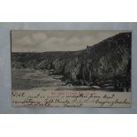 Great Britain Cornwall 1903 Coast at Lands End, Stengel postcard used Sennen squared circle to